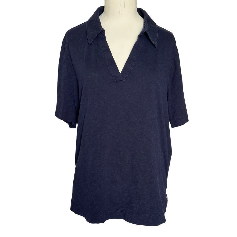Boden Navy V-Neck Polo Collar Short Sleeve Top